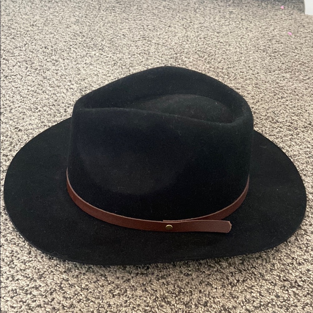 Black Fedora Hat with Brown Band